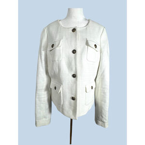 Size 14 Banana Republic White Classy Button-Front Textured Office Church Blazer